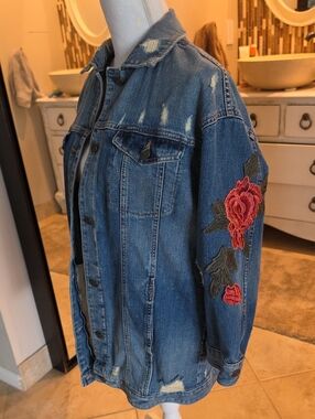 Oversized Express Light Blue Denim Jacket with Contrast Stitching